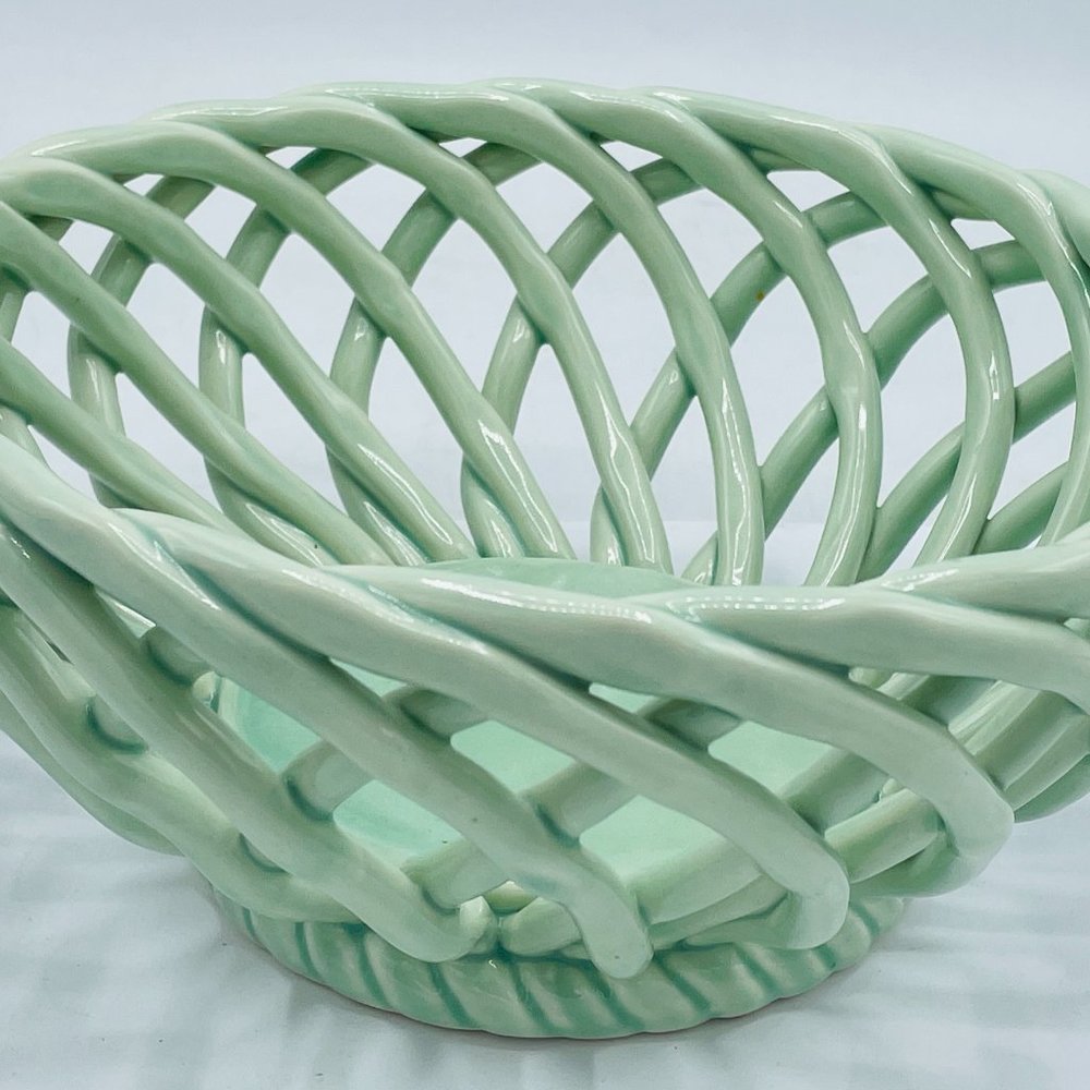 Pale Green Woven ceramic Bread Basket